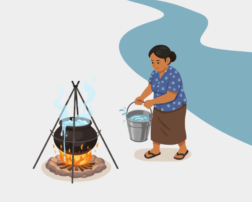 woman boiling river water illustration cropped